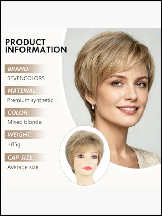 Short Mixed Blonde Wigs with Bangs for White Women Layered Pixie Cut Wig main image 4